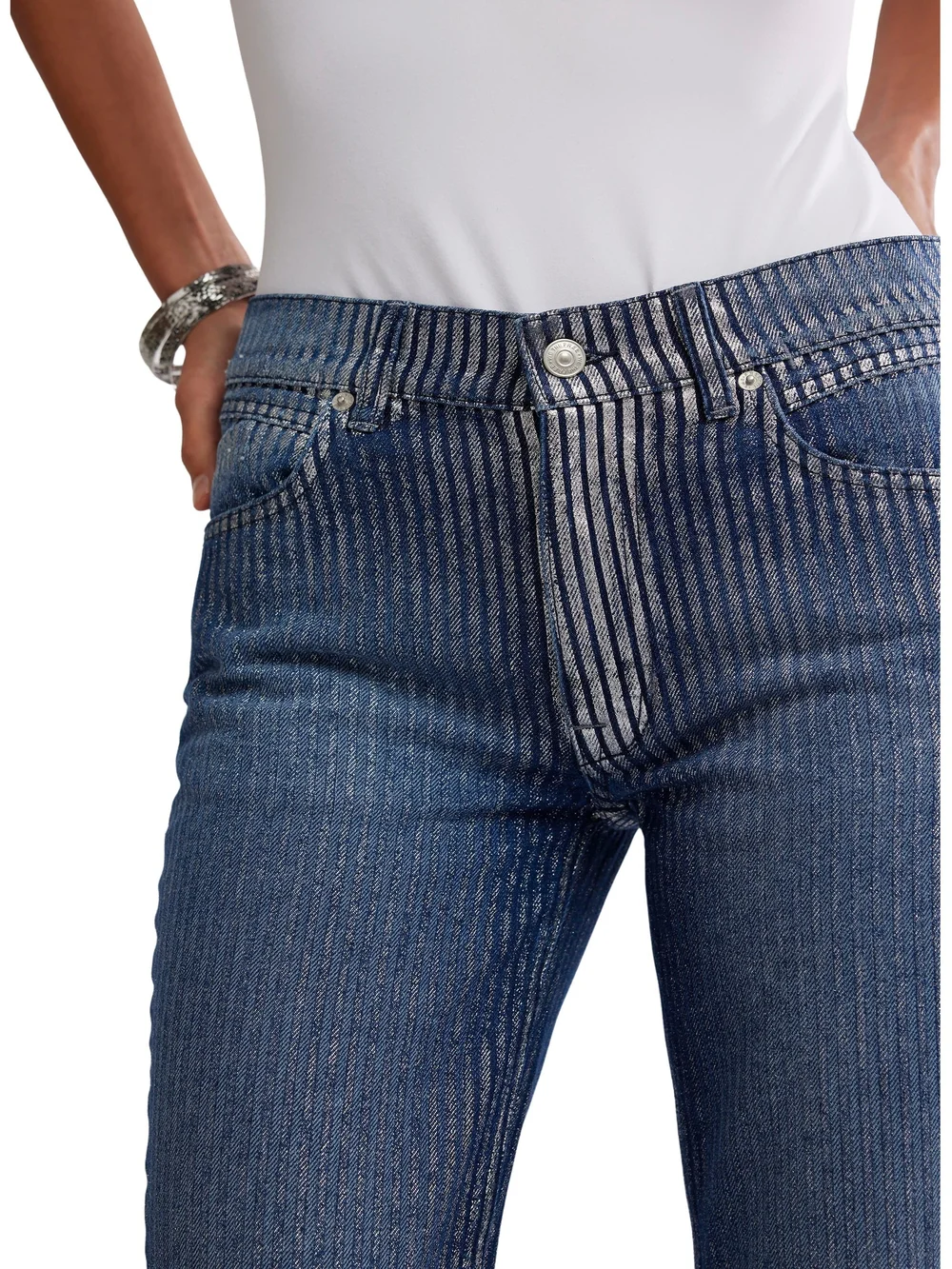 NWT Free People West Coast Metallic High Waist Flare Jeans Size 28 - Picture 5 of 10